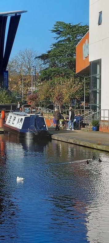 Church boat Beacon moored up in Aylesbury, with the team serving soups.